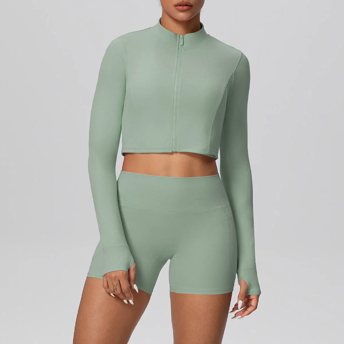 MIML 2026 Pure Color Brushed Naked Feel Yoga Set - Short Jacket And Shorts Fitness Outfit with Tight Pocket Two-Piece Suite