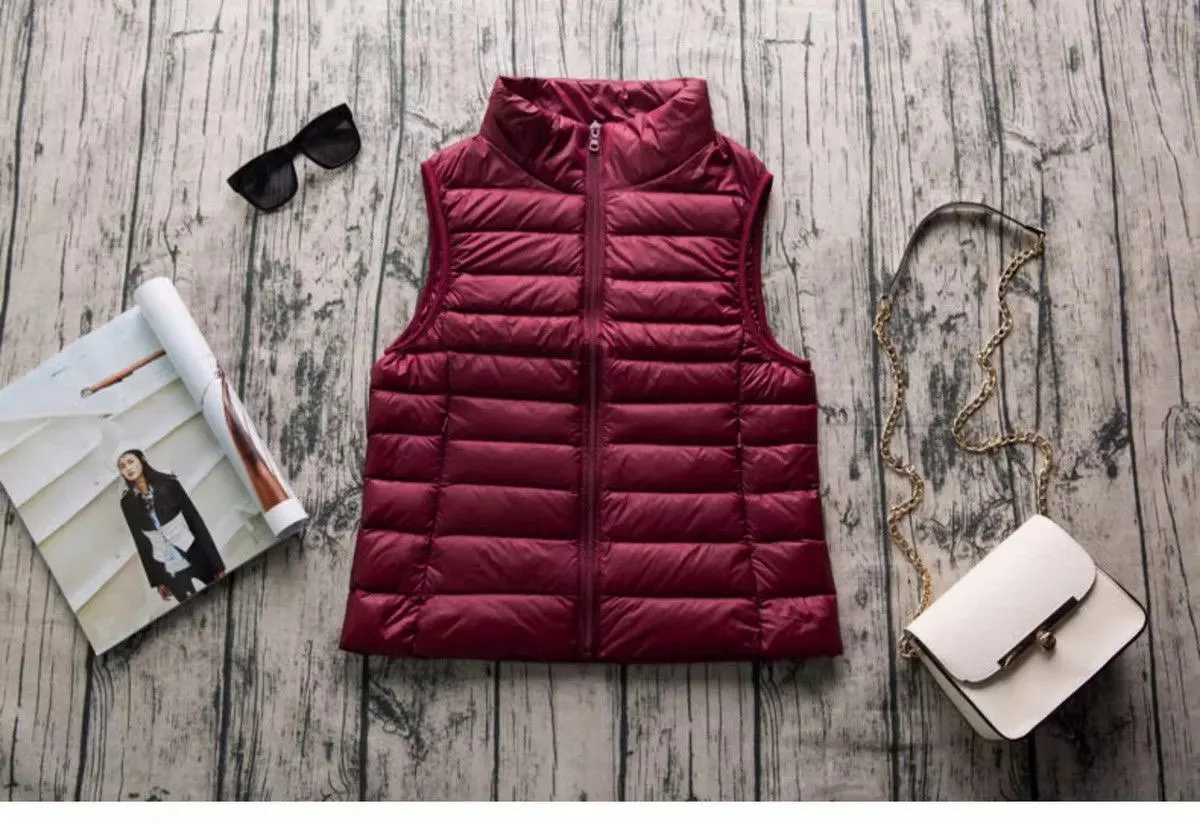 Spring Autumn Women Lightweight Puffer Jacket White Duck Down Vest Warm Winter Slim Sleeveless Waistcoat Female Portable Outwear