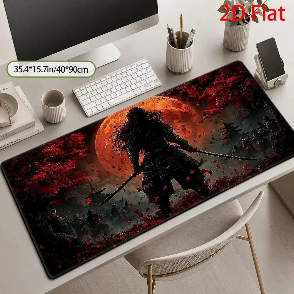The warrior warrior has a large mouse pad under the blood moon, with a dark and dreamy theme tapis de souris desk accessories