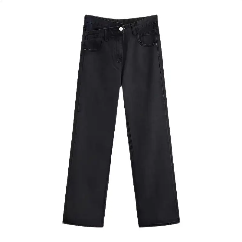 

Широкие брюки, черные плиссированные женские осенние теплые широкие брюки с винтажным настроением, профессиональные для поездок на работу, легкий в уходе, эластичный пояс, простой