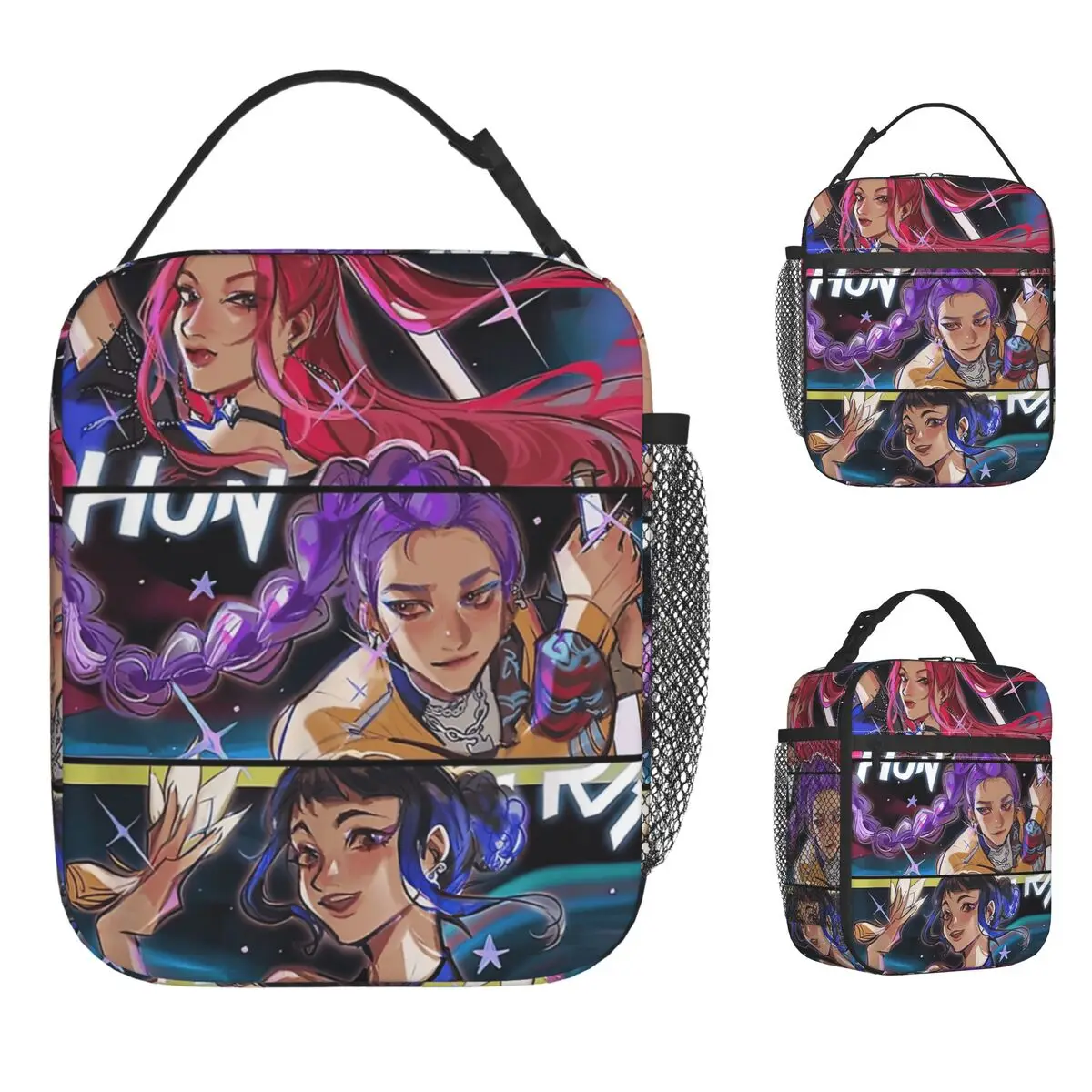 

Huntrix Kpop Demon Hunters Сумка для обеда Повседневная коробка для обеда для унисекс Офис Удобная сумка-холодильник Оксфордские термосумки для обеда с принтом