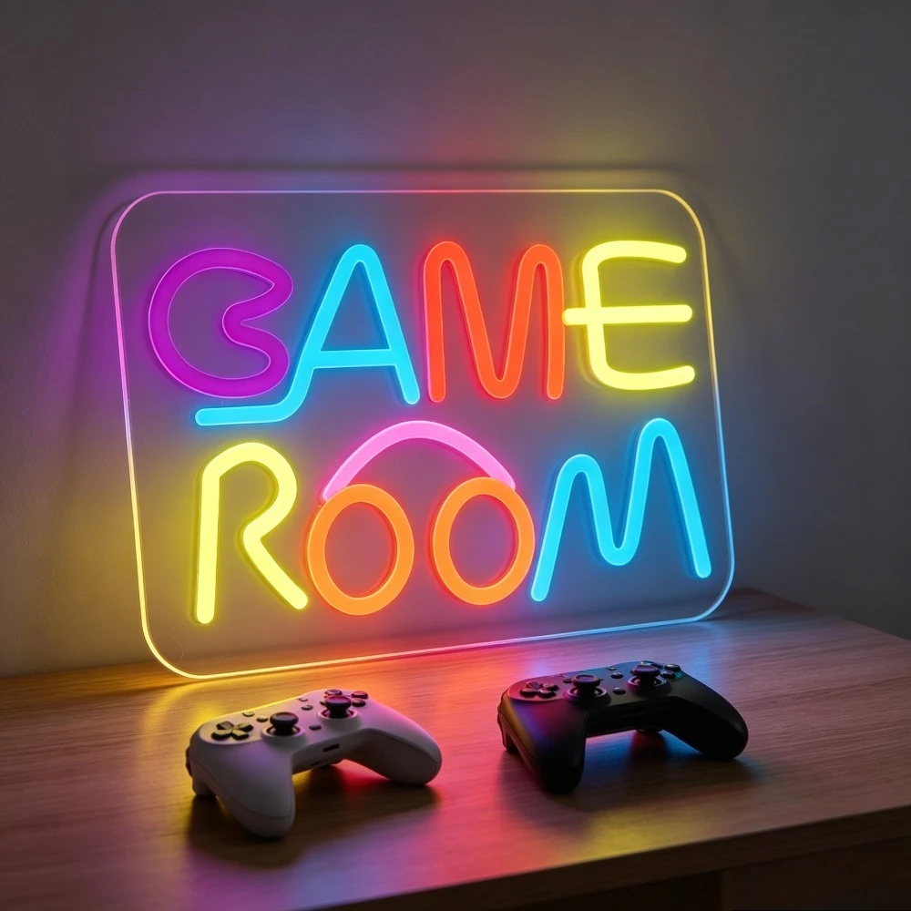 Game Room Neon Sign LED Light for Home Gaming Setup Decor USB Rechargeable Night Light Acrylic Wall Art Gift for Friends Family