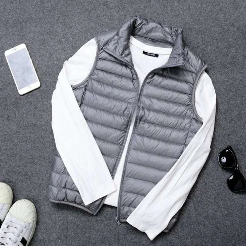 New Autumn Winter Men Ultra Light Duck Down Vest Jacket Men White Duck Down Vest Sleeveless Coat Portable Warm Puffer Waistcoat