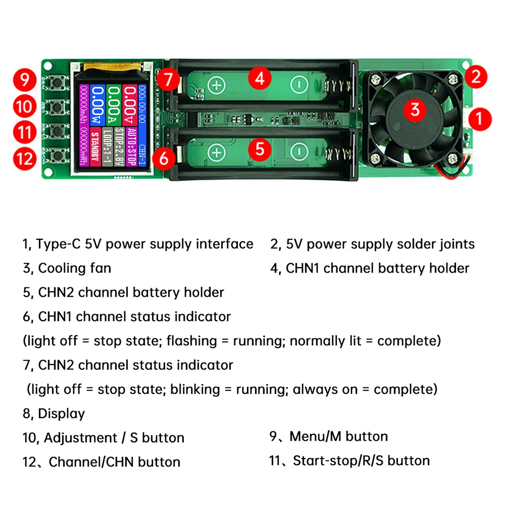 1/2/4/8-channel 18650 battery capacity and internal resistance tester, automatic charge/discharge module, electronic load tester - view 5