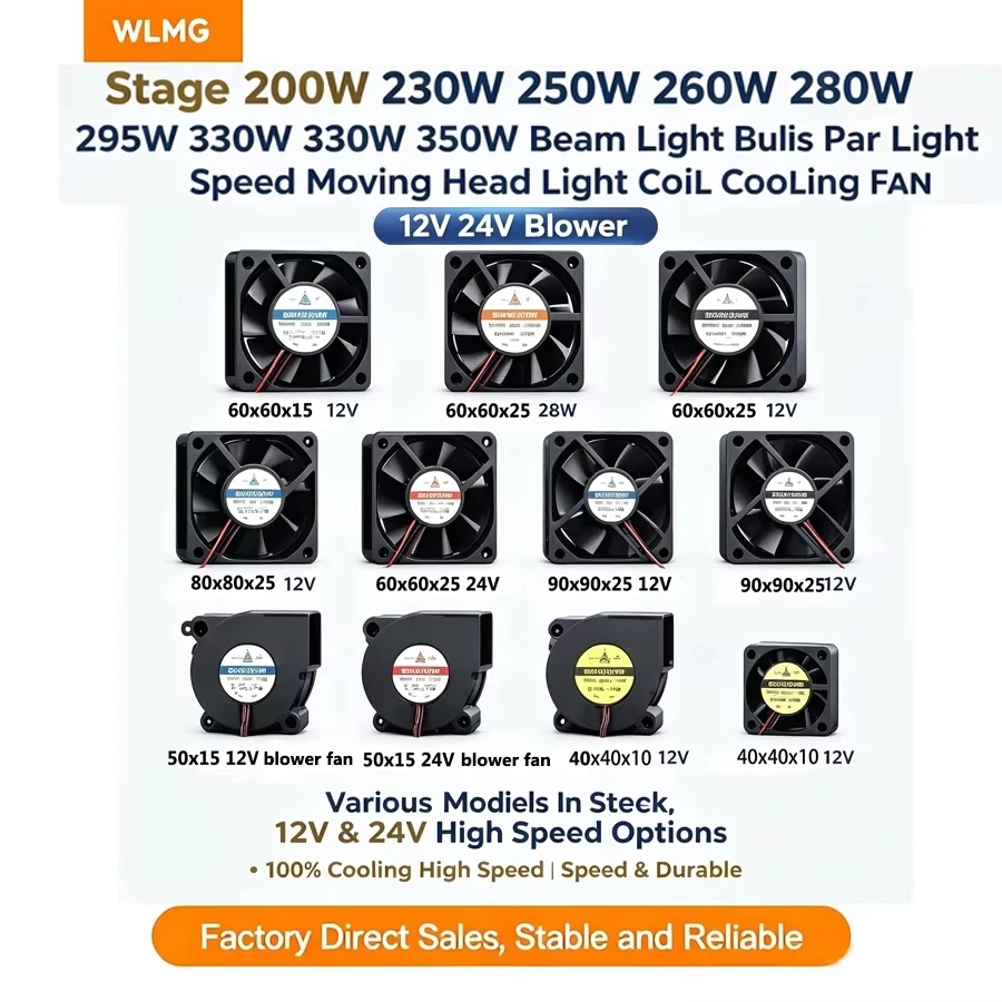 WLMG 10PCS 7R 8R 9R Beam Light Cooling Fan 230W-380W Blower with Snail Bearing for Moving Head Stage Lighting Accessories