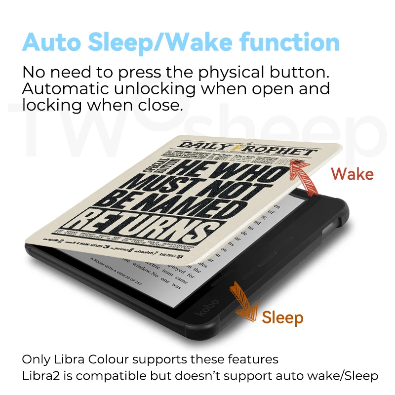 Twosheep 7-inch Case for Kobo Libra Colour and Kobo Libra2 Magnetic Flip Auto Sleep Wake TPU Soft Shell Cover Vintage Newspaper