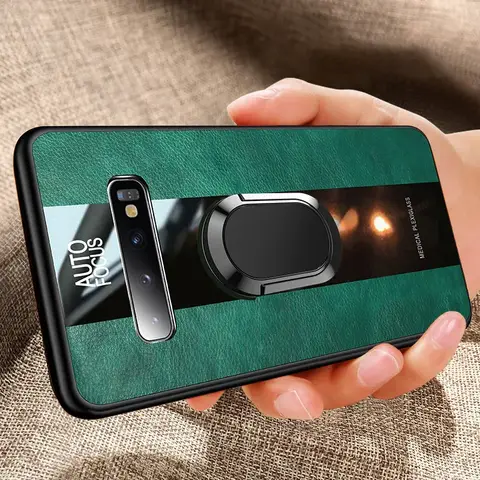 Luxury Ring Leather Case For Samsung Galaxy S8 S9 S10 Plus S10E Car Holder Cover Phone Case For Samsung Note 8 9 10 Plus Coque