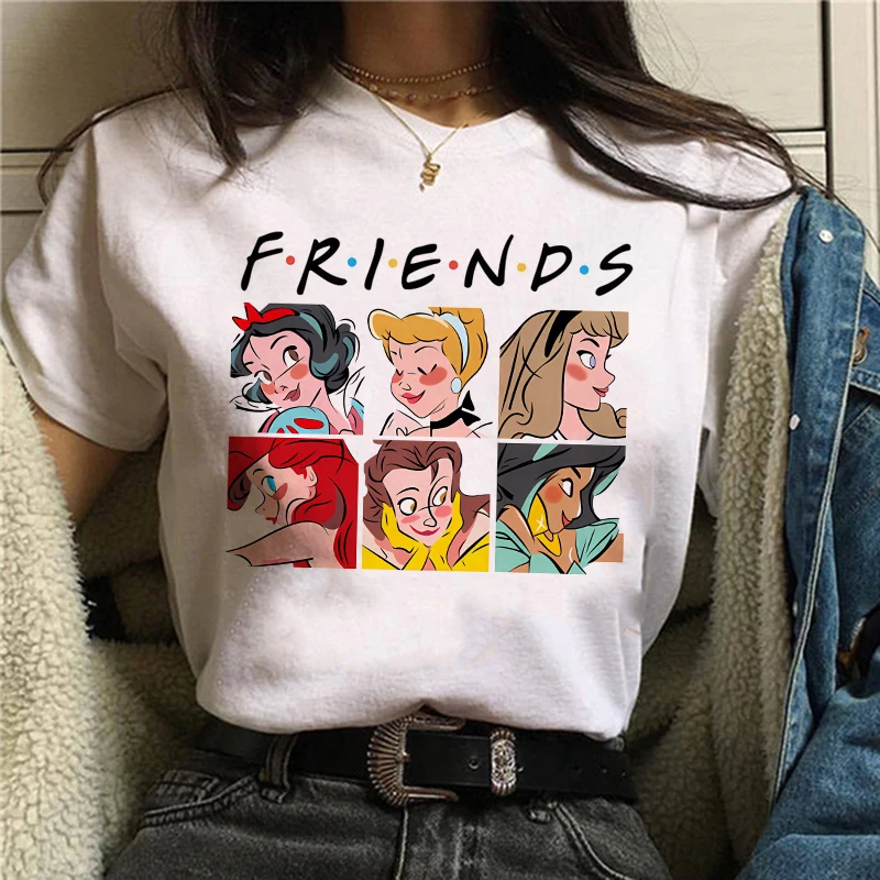 2024 Disney Cartoon Punk Princess Cute Printing Women's Fashion Cotton T-shirt Summer Y2K Women's 90s  Anime Harajuku T-Shirt