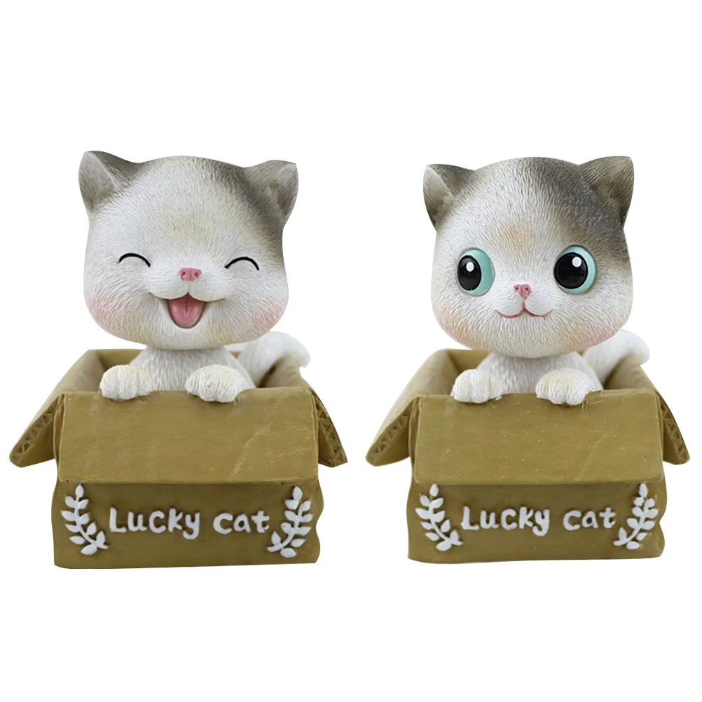 

2 Pcs Head Cat naments nament Nodding Head Cat Resin Dashboard Decoration Car Supplies Cartoon Gifts