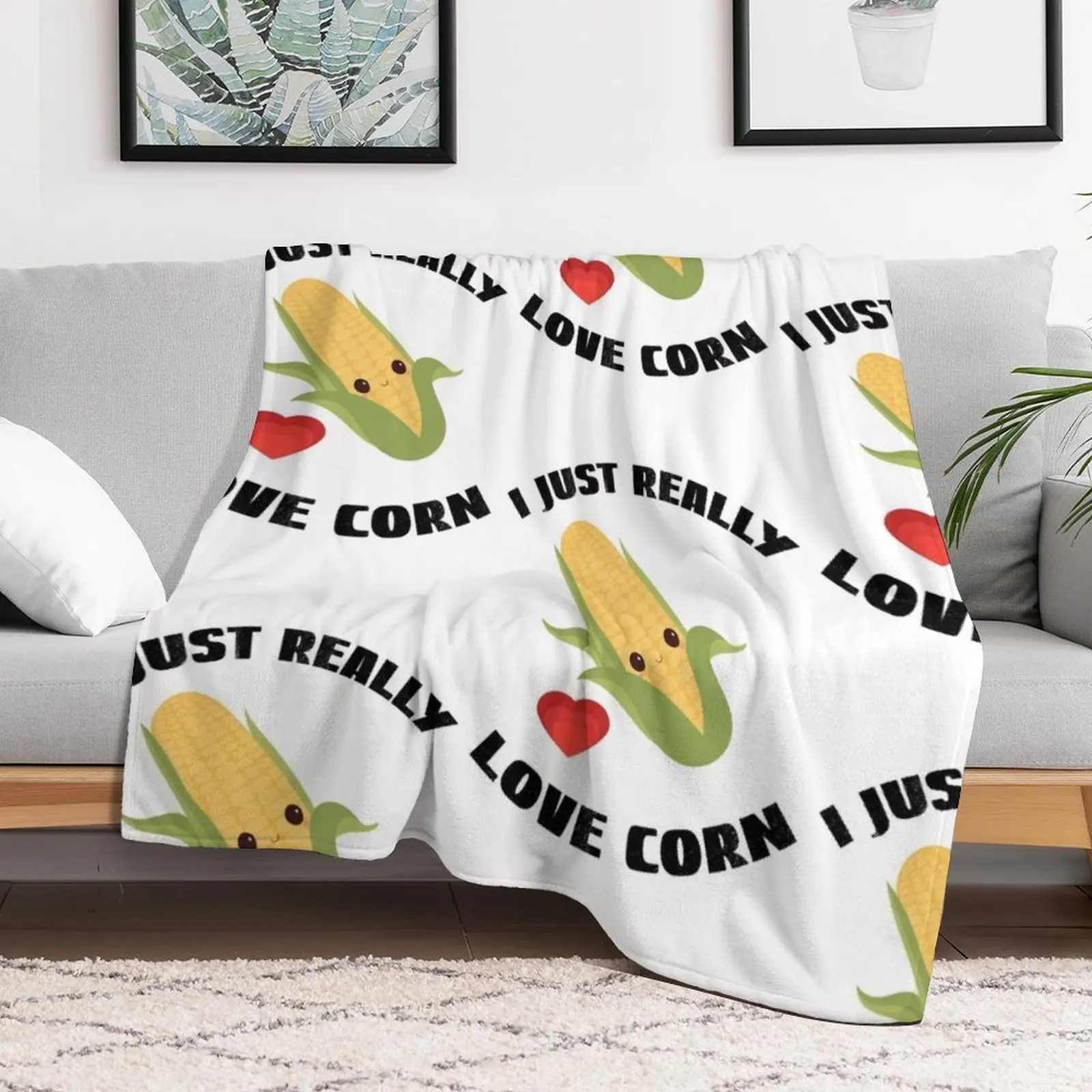 Corn On The Cob, I Just Really Love Corn Throw Blanket Vintage Furrys Designers Blankets