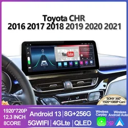 12.3inch For Toyota CHR 2016-2021 Wide Screen Android 13 Car Video Player 2Din Radio Stereo Multimedia Carplay Head Unit 128GB