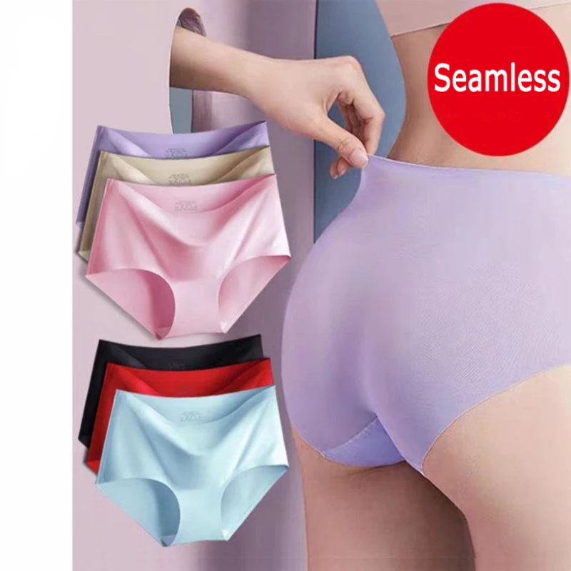 Large Size XXXL Briefs Women\'s Panties Seamless Underwear Woman Lingerie Plus Size Solid Ice Silk Underpanties Female 4XL Briefs