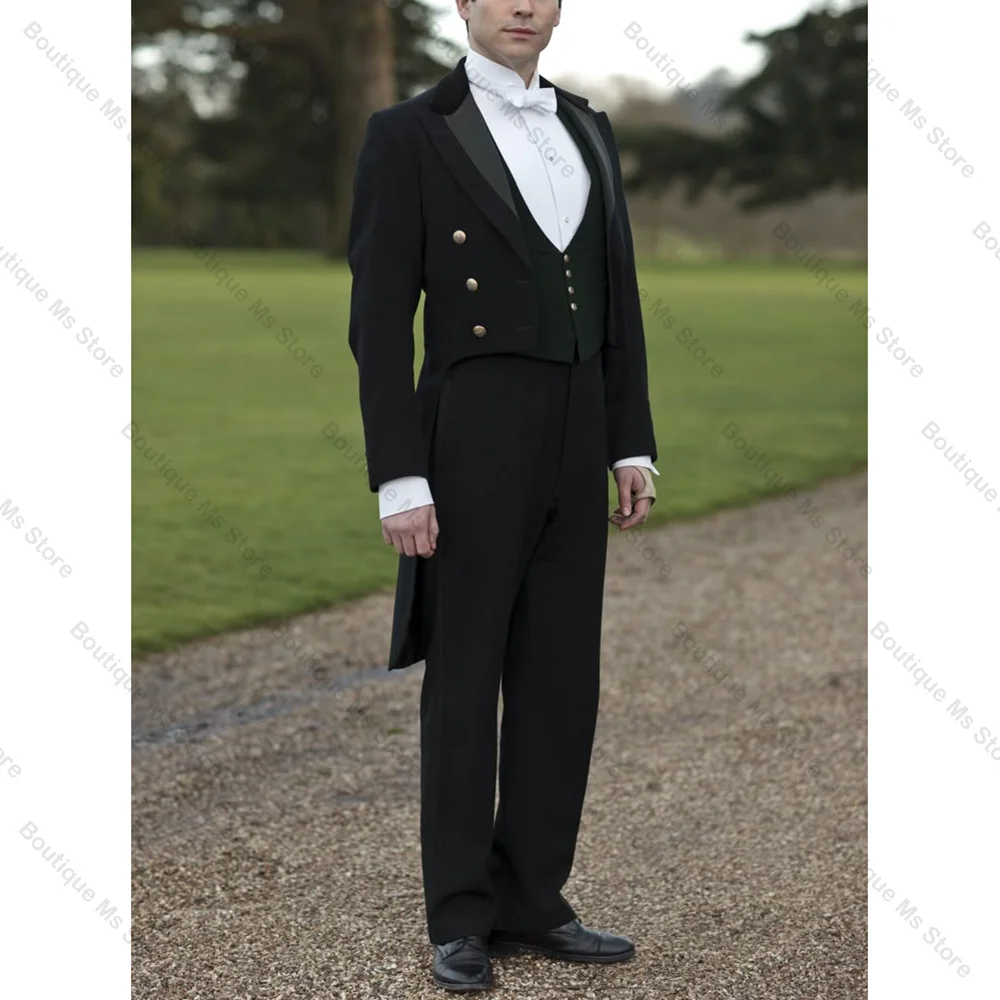 

Classic Black Double-breasted Peak Lapel 3 Pieces(Jacket+Pants+Vest) Male Formal Wedding Party Set