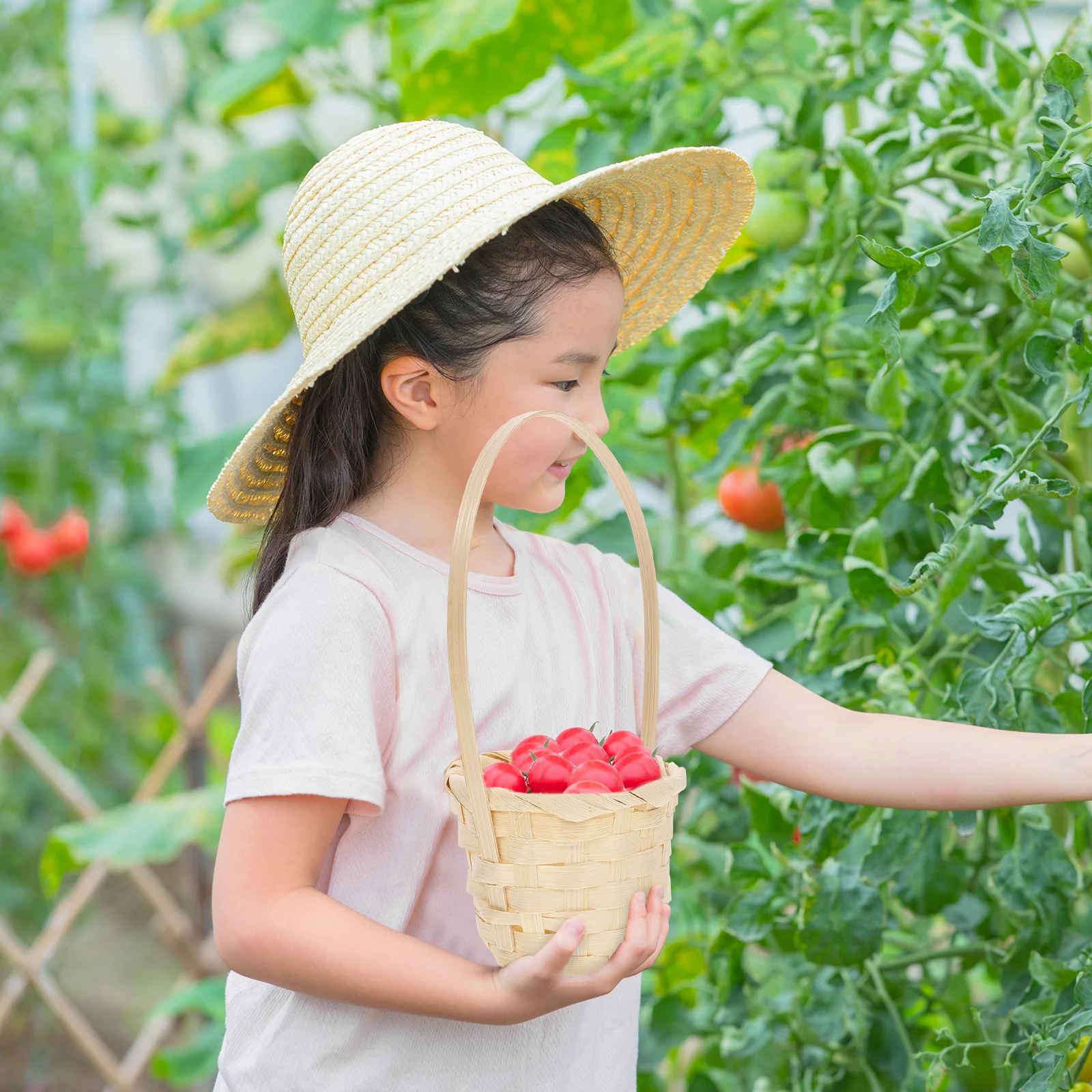 5 قطعة سلة التخزين المنسوجة حامل الفاكهة المحمولة حاوية زهرة الخيزران للنزهة ديكور المنزل حمل المنظم