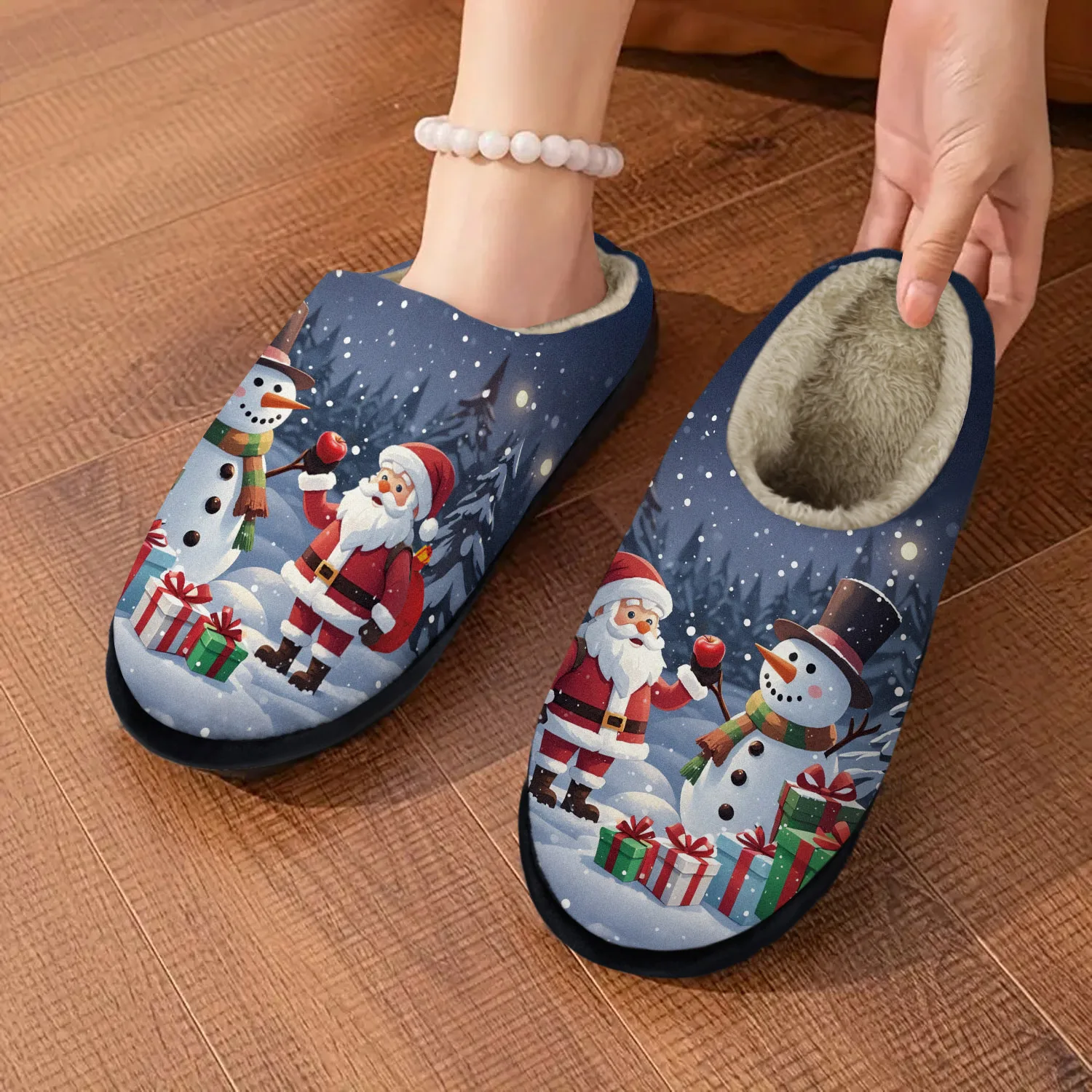 Christmas Present,Cute Santa Claus&Snowman Indoor/Outdoor Slippers,Soft Memory Foam House slippers,Comfy Fuzzy House Shoes