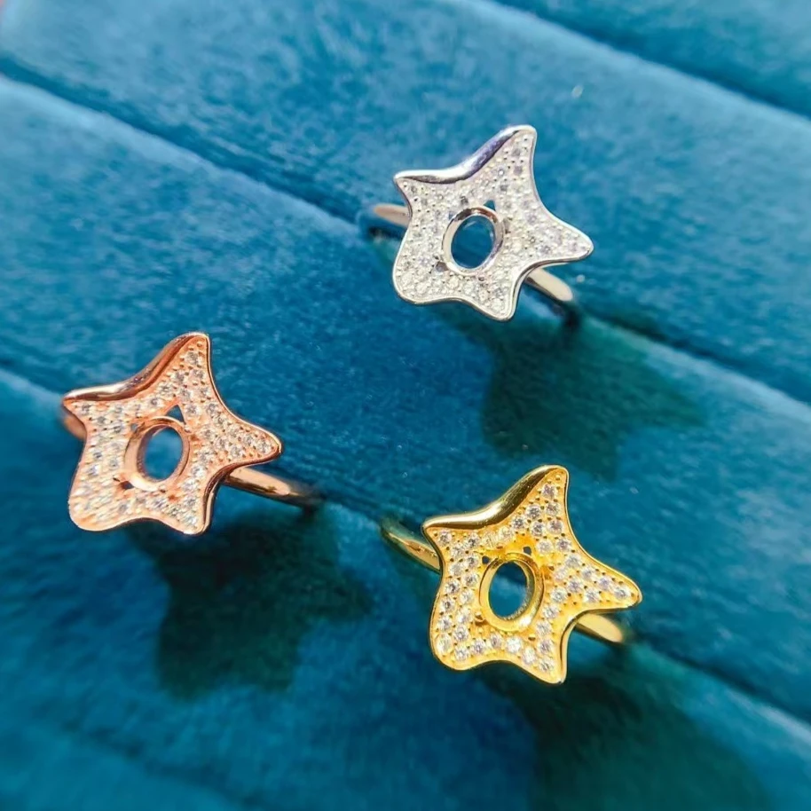 Cute 925 Silver Starfish Ring Setting 4mm*5mm Oval Gemstone Emi-mount Ring Base 18K Gold Plated Silver Jewelry DIY Component