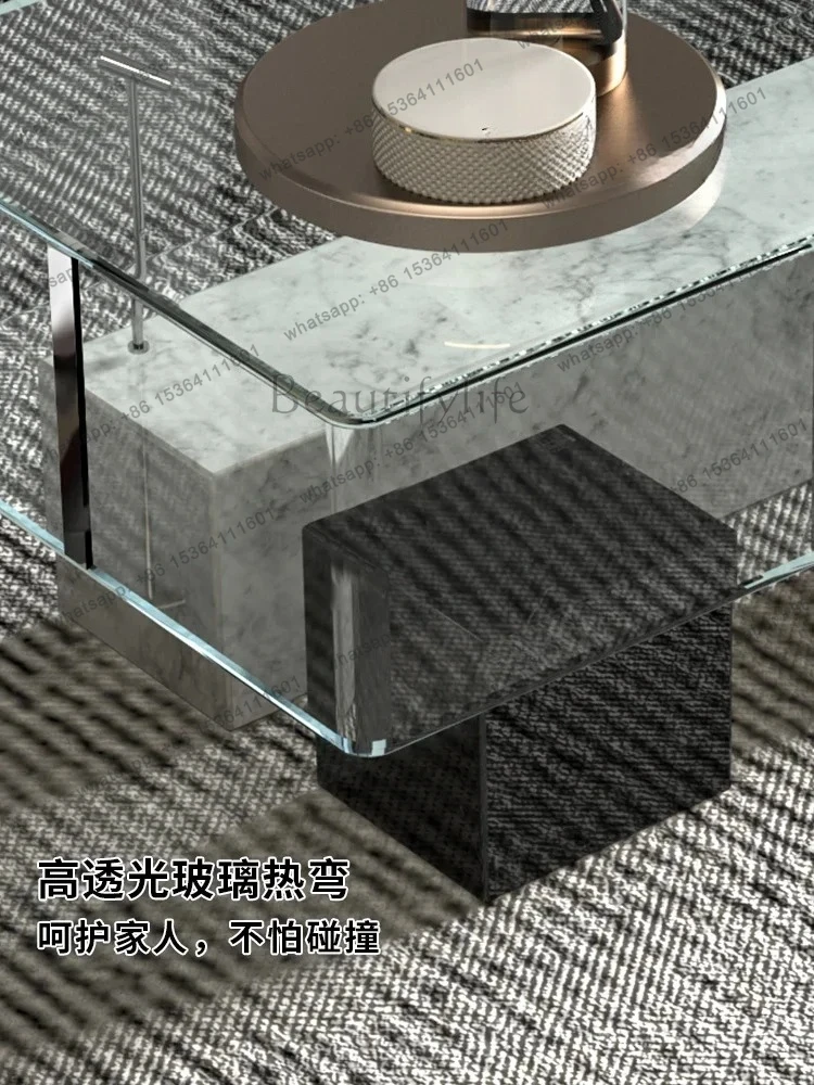 

yj5 Italian modern minimalist glass coffee table small apartment light luxury marble coffee table display cabinet
