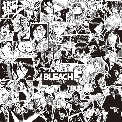 10/30/75 Uds Cool Anime BLEACH pegatinas de dibujos animados negro blanco calcomanías chico juguete DIY maleta equipaje álbum de recortes Kurosaki Ichigo pegatina