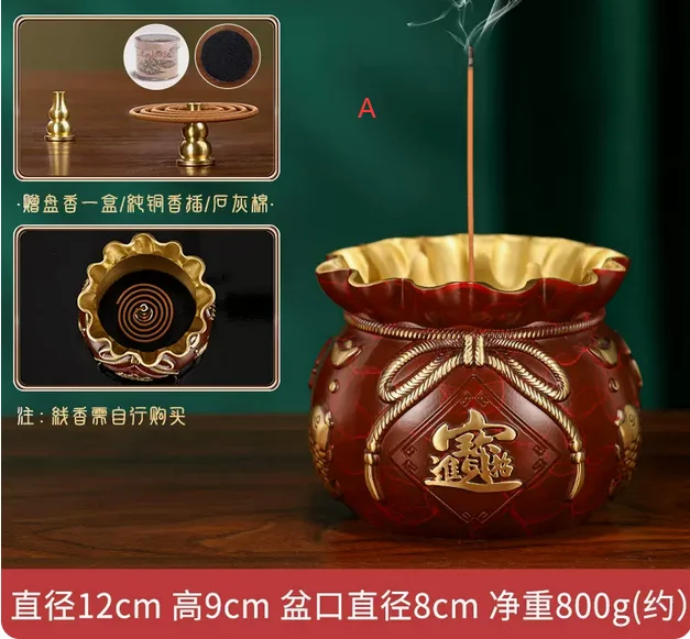 Pure copper creative Jin Yuanbao Money Bag Treasure Bowl Incense Stove craft home living room wine cabinet office desktop decora