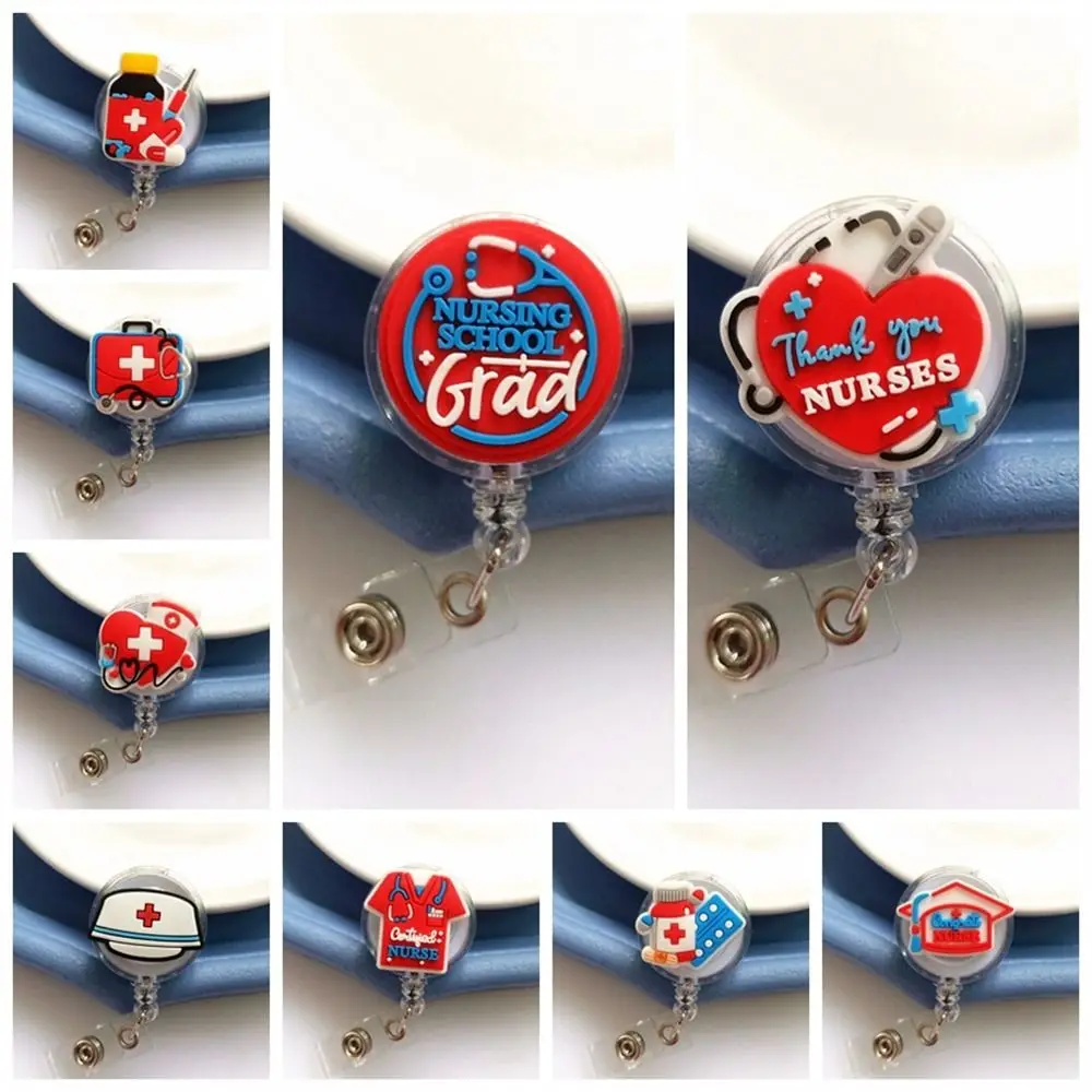 ID Card Holder Nurse Badge Reel Name Tag Chest Card Retractable Badge Holder Work Card PVC Easy Pull Buckle Doctor Students