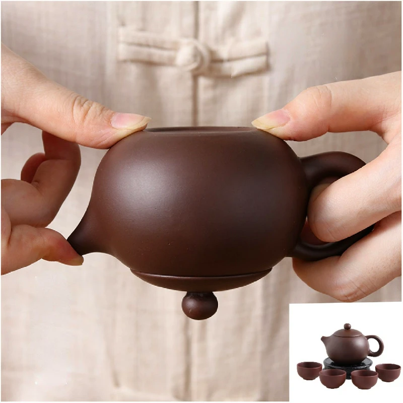 

5-piece Purple Clay Pot Set Teapot Authentic Upside Down Xi Shi Pot Tea Accessories Famous Handmade Teapot Ball Hole Tea Maker