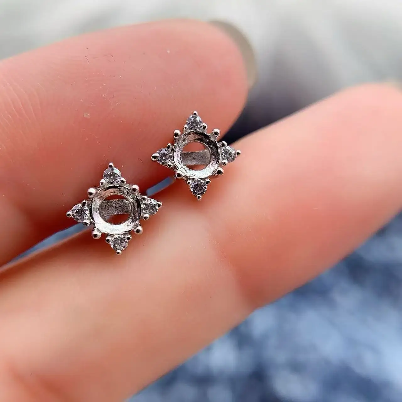 MeiBaPJ Inlay 3/4/5/6mm Round Stone Womens Earrings Settings S925 Sterling Silver Zircon Classic Jewelry Free delivery Wholesale