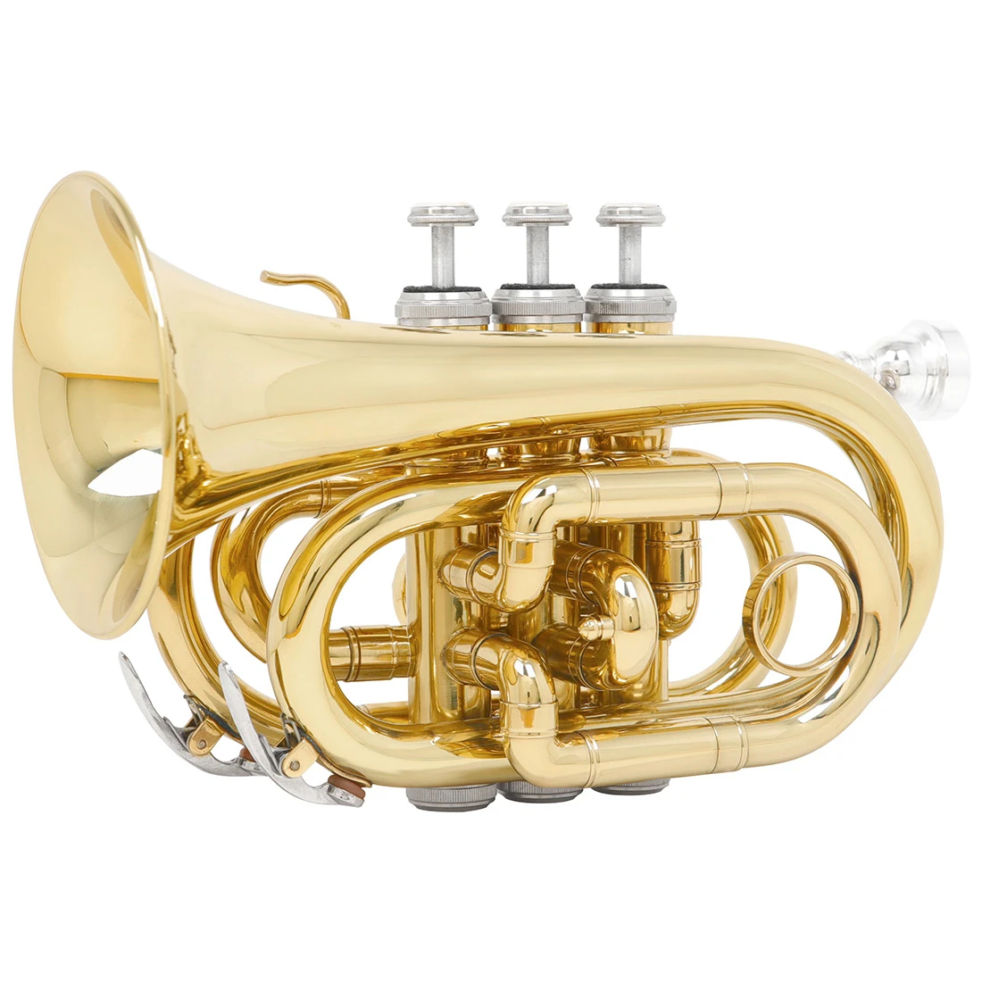 SHUFFLE Mini Pocket Trumpet Bb Tune Brass Body Cornet Brass Instruments with Case Strap Glove Wipe Cloth Mouthpiece Brush Rope