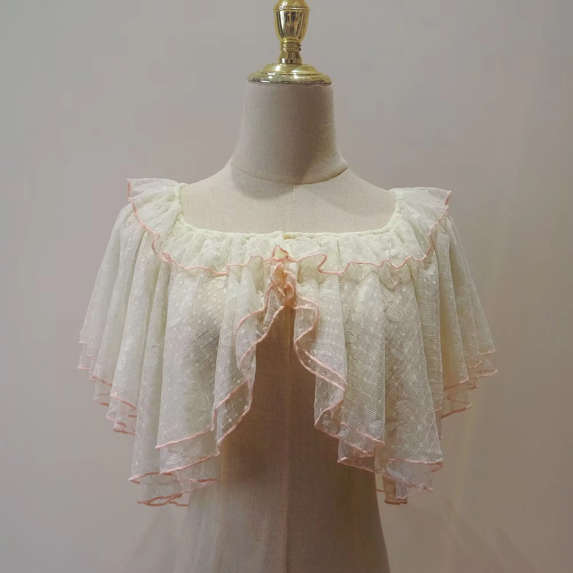 夏ロリータショート丈ラップコート レディース 可愛い キュート レース メッシュ オープンフロント ポンチョ ゴシック ガールズ レトロ キュート プリンセス ケープ ラップ