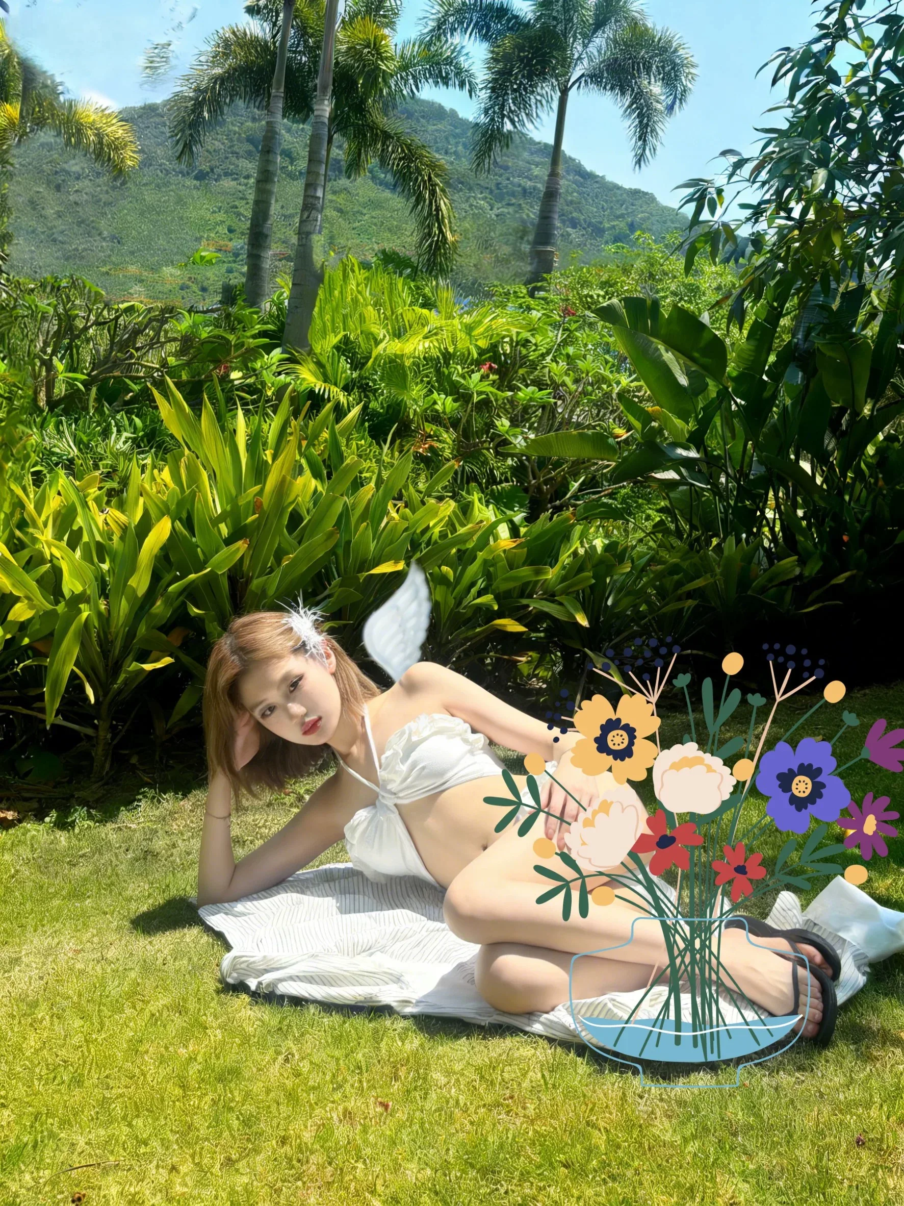 

Sexy White Flower Print Bikini Women's Swimwear Ne Hanging Sle Separate Design for Beach Vaion And Hot Springs