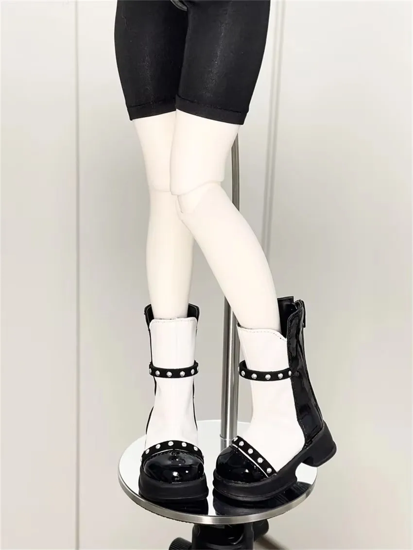 1/4 جولة تو أسود أبيض حذاء من الجلد BJD دمية الأحذية اللعب MSD الفتيات الجلود سميكة سوليد منصة مطابقة اللون إكسسوارات دمي