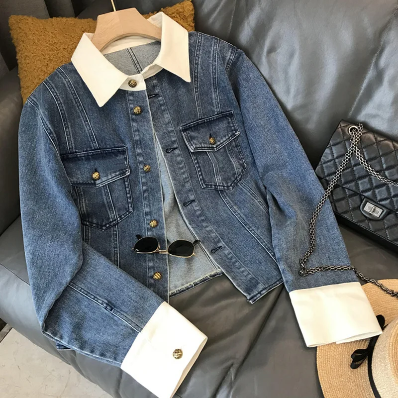 

Women's Denim Jackets Autumn Y2k Streetwear Coat Denim Jacket Long Sleeve Turn-down Collar Loose Denim Coat Button Jackets