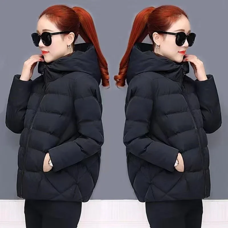 2024 Women Jacket Parka Down Cotton Padded Coat Autumn Winter Slim Short Hooded Warm Thicken Jackets Women\'s Outerwear Clothing