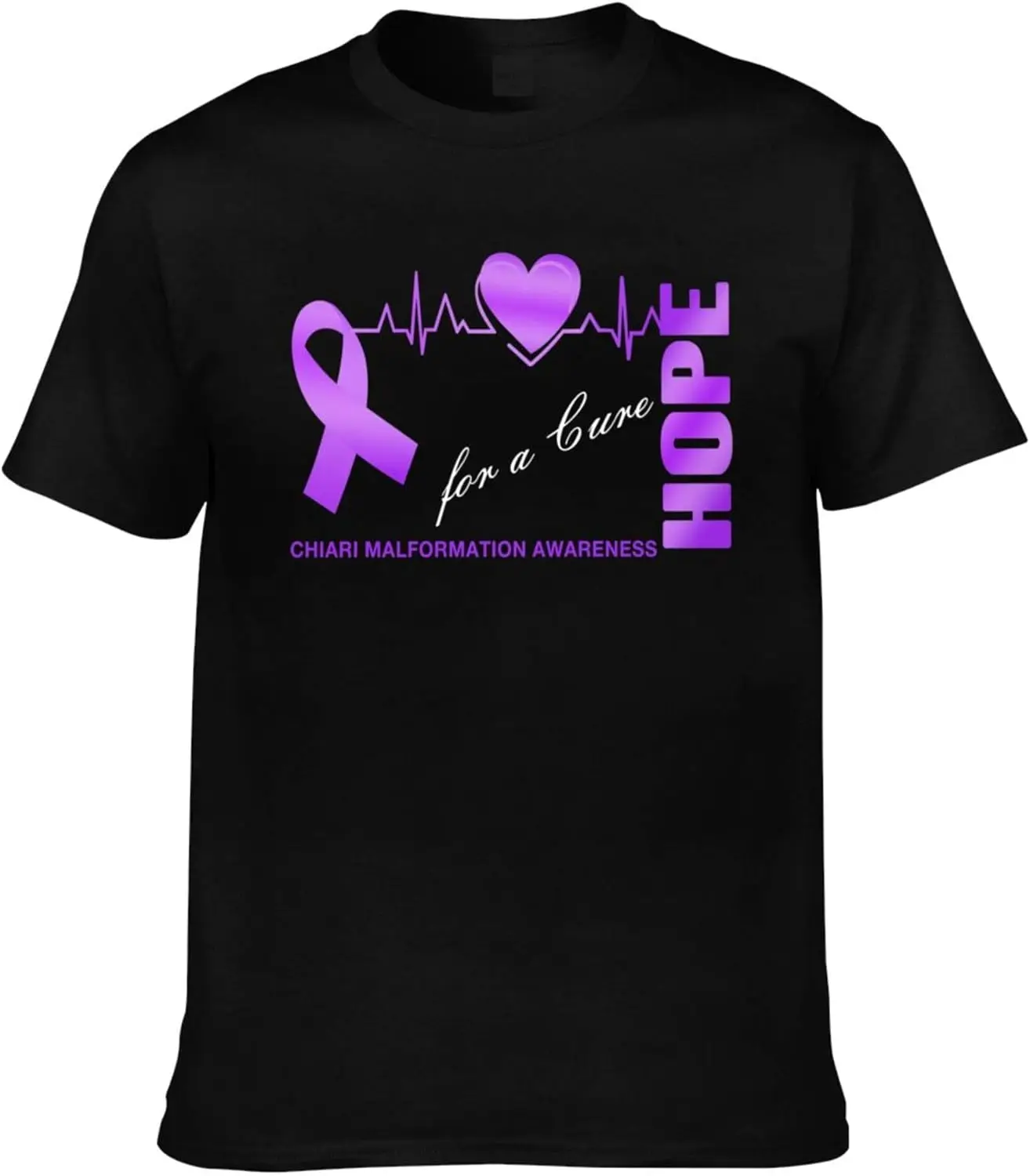 Hope for A Cure Chiari Malformation Awareness Flag Interesting Adult Short-Sleeve Crewneck Cotton T-Shirt Men's