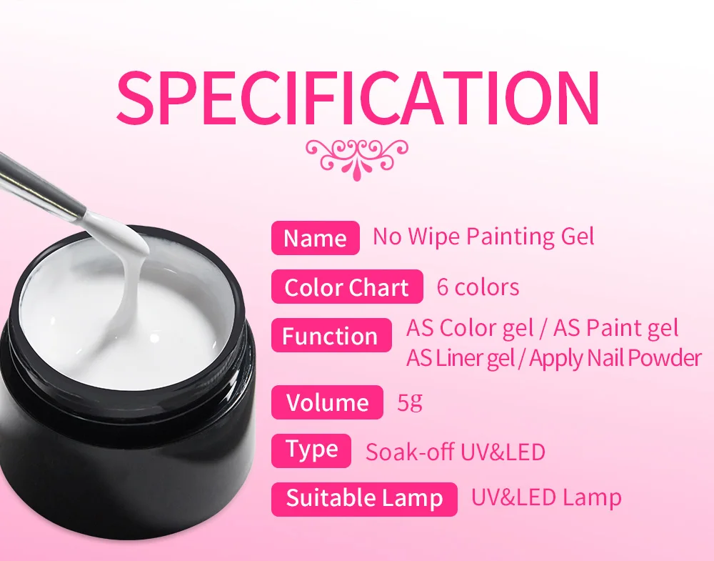 AWStorG 5 g 4-in-1 No Wipe Painting Gel Lack No Flowing Black White Color Painting Liner Nail Art Glitter UV Gel Top Coat Man – Detail 2