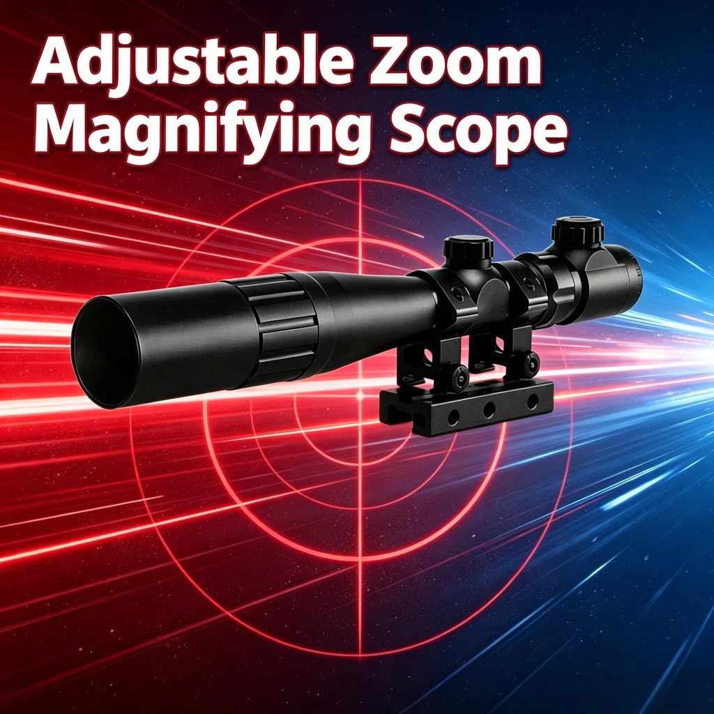 36mm Long Barrel Adjustable Zoom Magnifier Scope 20mm Picatinny Rail Mount Outdoor Toy Game Accessory Holiday Gift for Kids