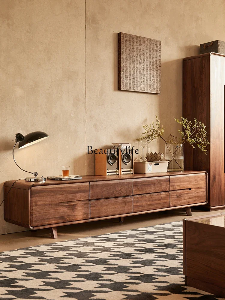 

FG44All solid wood TV cabinet Modern light luxury Italian minimalist North American black walnut living room floor cabinet