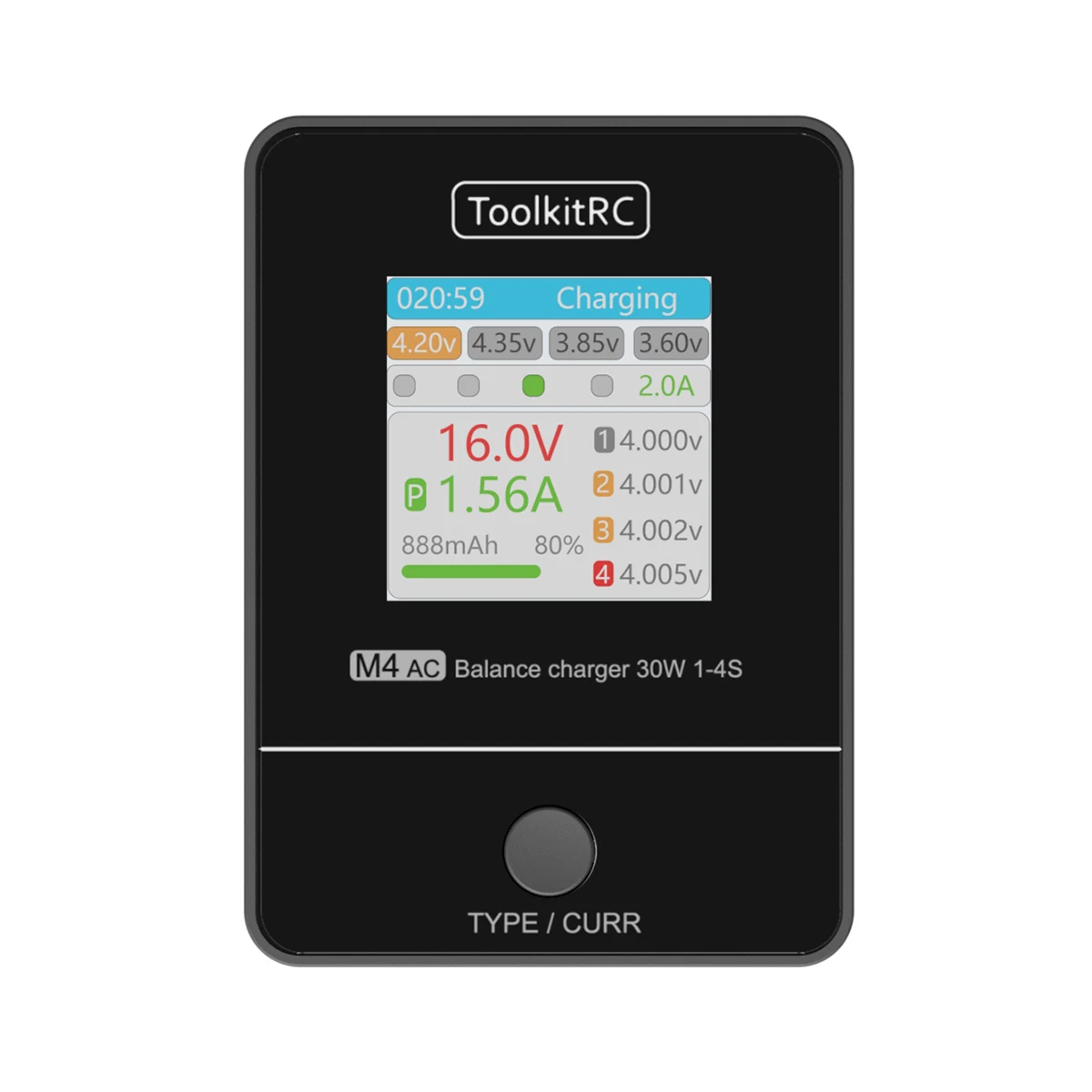 ToolkitRC M4AC 30W 2.5A TFT Inch Color LCD Screen Balance Charger Discharger for 2S -4S Lipo For RC Racing Drone Battery