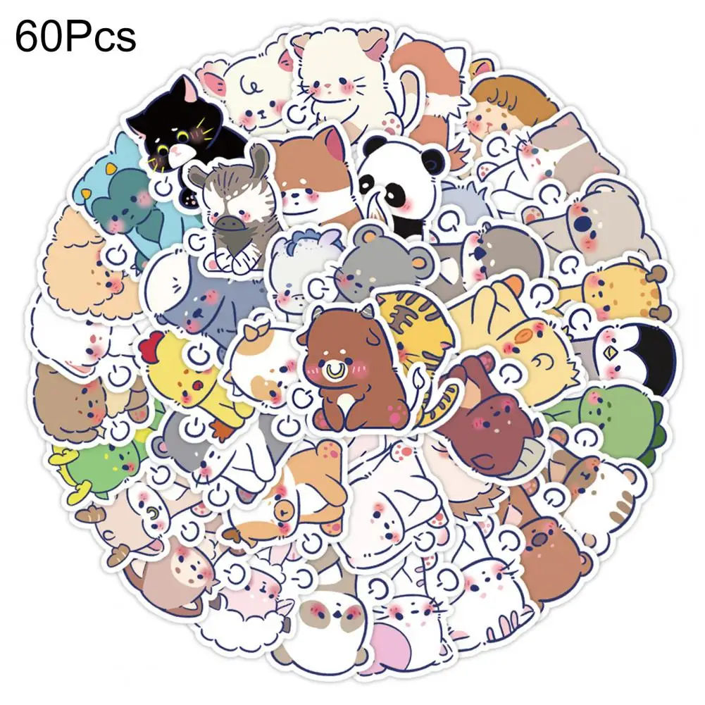 Anti-fade 60Pcs Fashion Animal Pattern Water Cup Laptop Graffiti Sticker Bright Color Panda Sticker Clear Printing   Home Decor