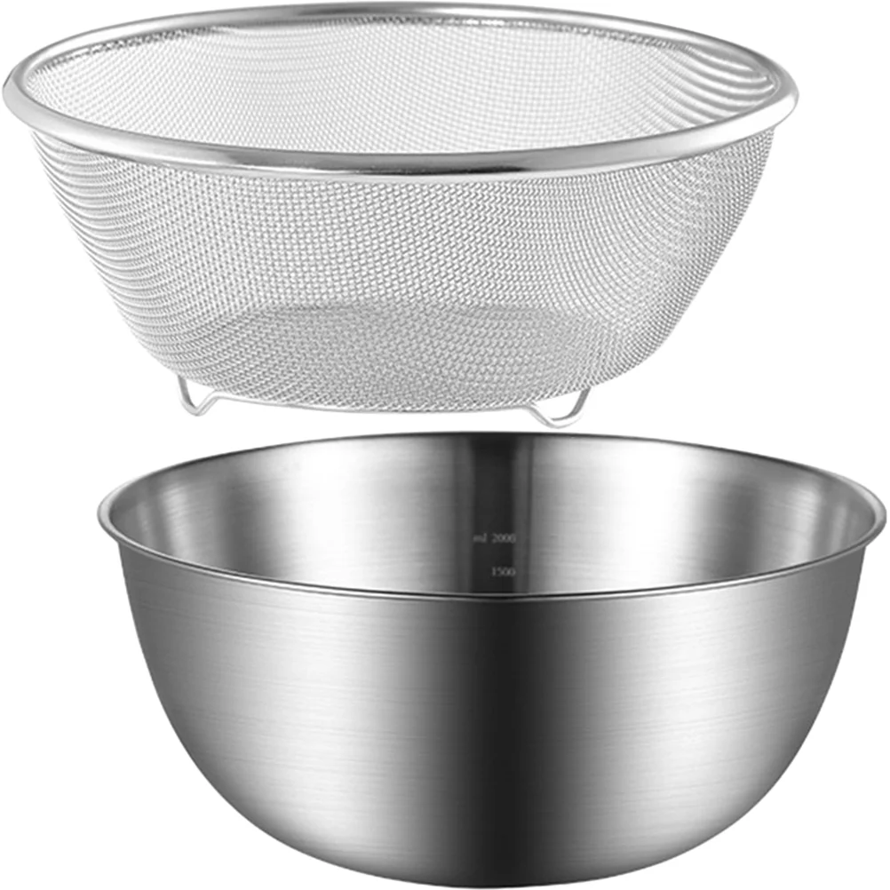 

Fruits Stainless Steel Drain Basket Rice Colander Strainer Cleaner Metal Food Mesh Silver Drainer