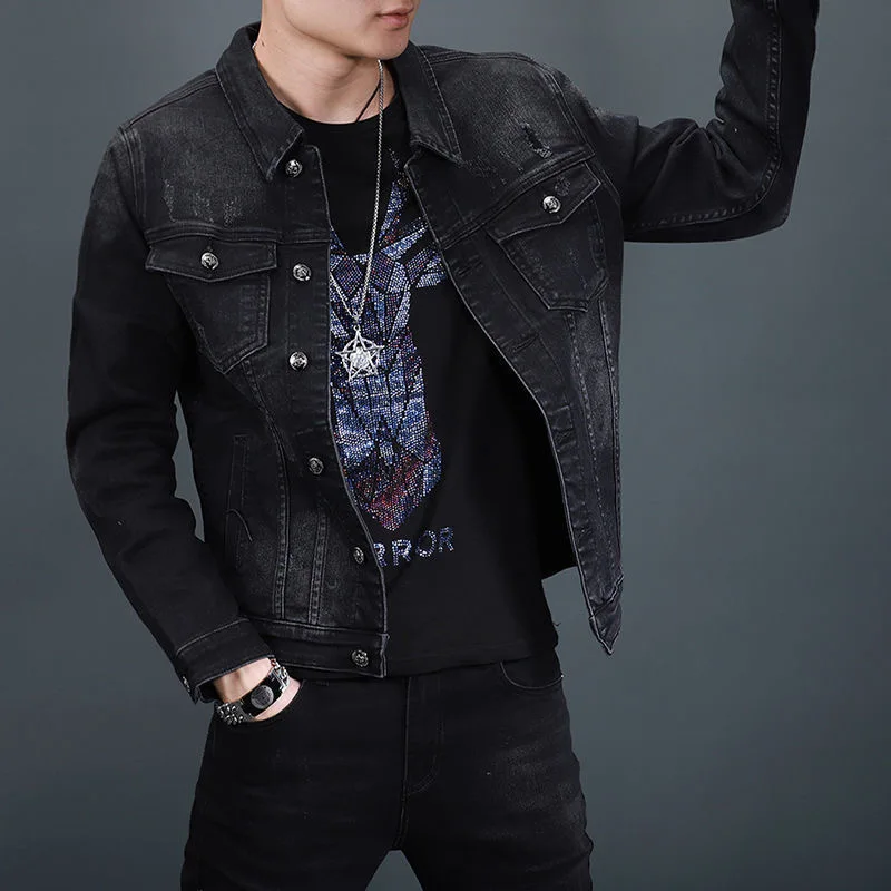 

Мужская джинсовая куртка Slim Fit, весна-осень, новинка Faion Waed Sle, молодежная корейская версия, Jaet Long Sve