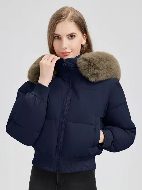 

Women's Thiened down Cotton Jaet ort Coat American Sle Warmth ort Coat with Hat Large Fur Collar Autumn Winter New ...