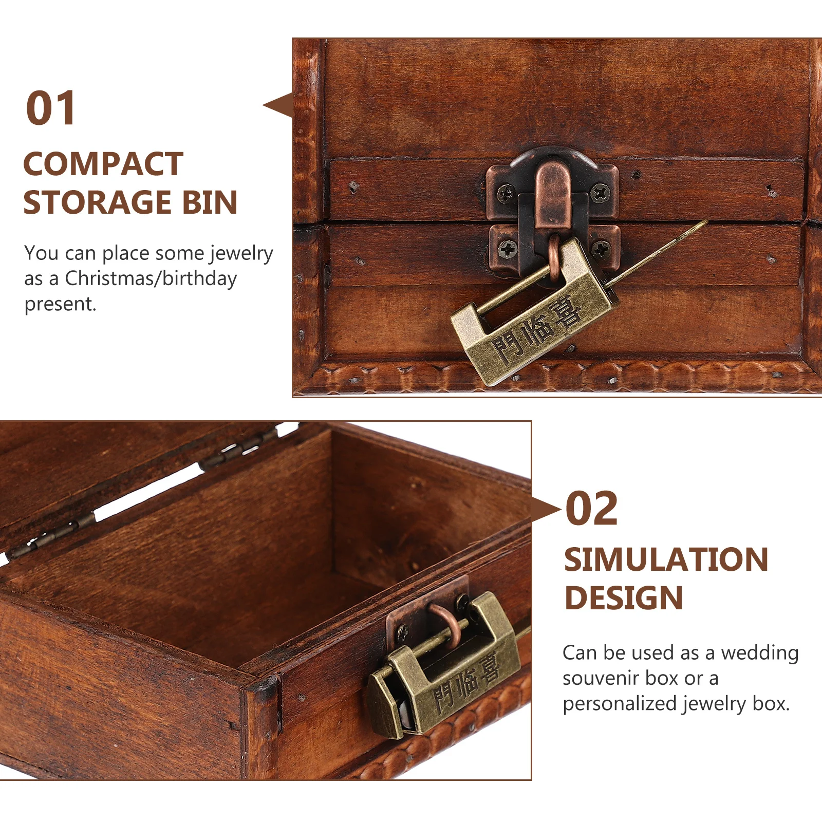 

Jewelry Organizer Box Vintage Wooden Storage Cases for Rings Watches Earrings Bracelets Letter Photo Holder Retro Trinket