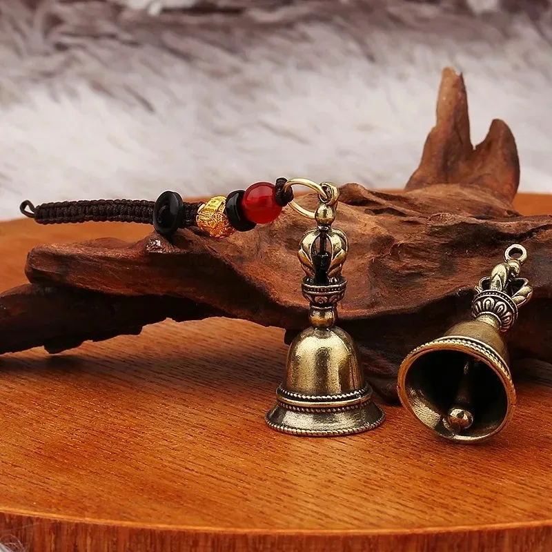 Vintage Tibetan Brass Hand Bell, Die Cast Metal Hanging Wind Chime Bell for Prayer, Meditation, Front Desk & Home Ornament