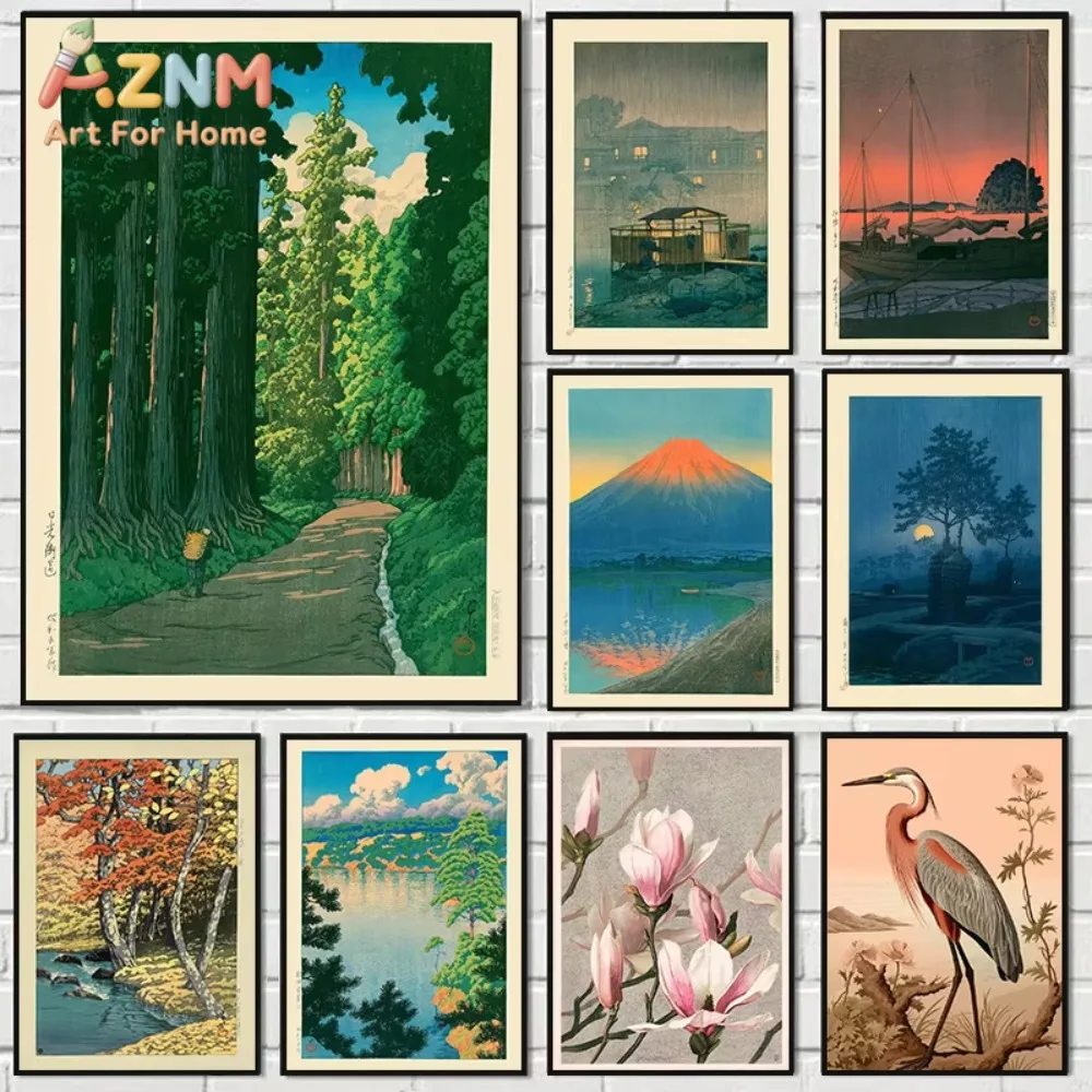 

1 шт. Японский холст с изображением улицы, утопленной в растительность, в стиле Хасуи Кавасе, азиатское искусство, настенные постеры с изображением рассвета и заката для современного интерьера дома