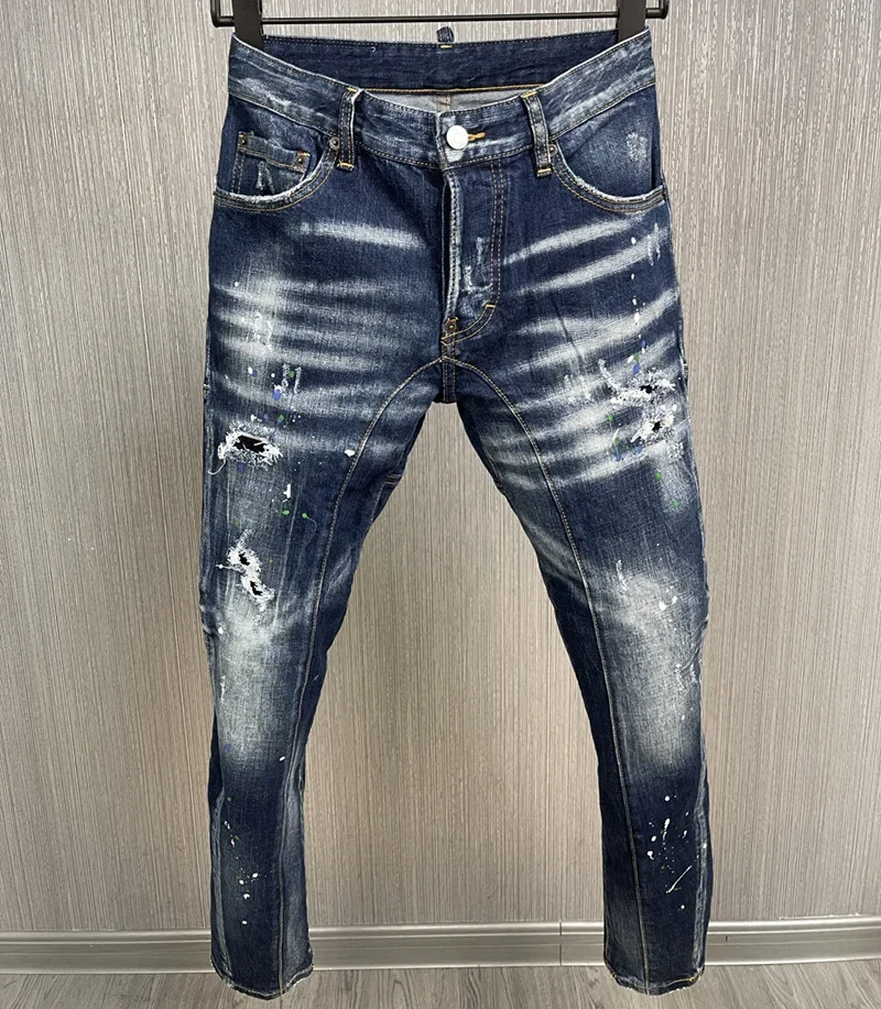 ICON BRAND D2 new Design Men Jeans Denim Pants Hole Skinny Pencil Trousers Buttons Party Classics Fashionable Blue Dsq2 JENAS