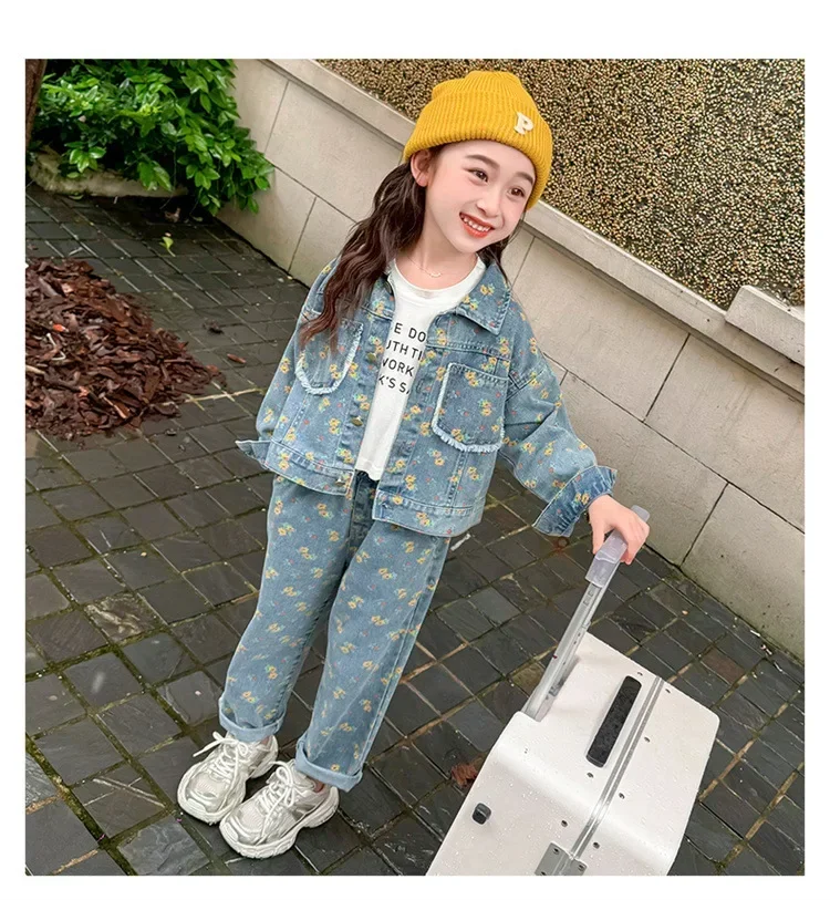 Baby Girl Clothes Suit Girls Spring and Autumn Denim Set 2024 Children Western Style Denim Two-piece Treasure Autumn Dresses