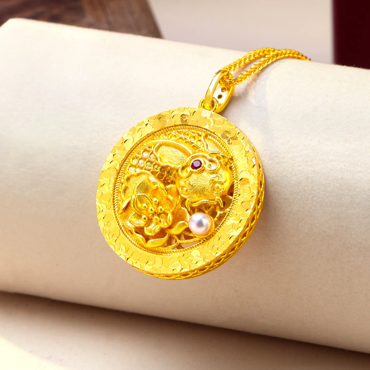 

Подвеска из настоящего золота 9999 пробы (24K) с узором «искусственный лед» и карпом кои, круглая, в стиле ретро, высококачественное ожерелье, придающее изысканный вид.