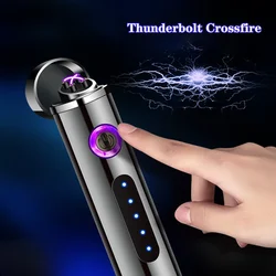 Mini Cylindrical Cross Dual Arc USB Lighter Touch Sensing Portable Outdoor Windproof Plasma Pulse Flameless Metal Lighter Tools