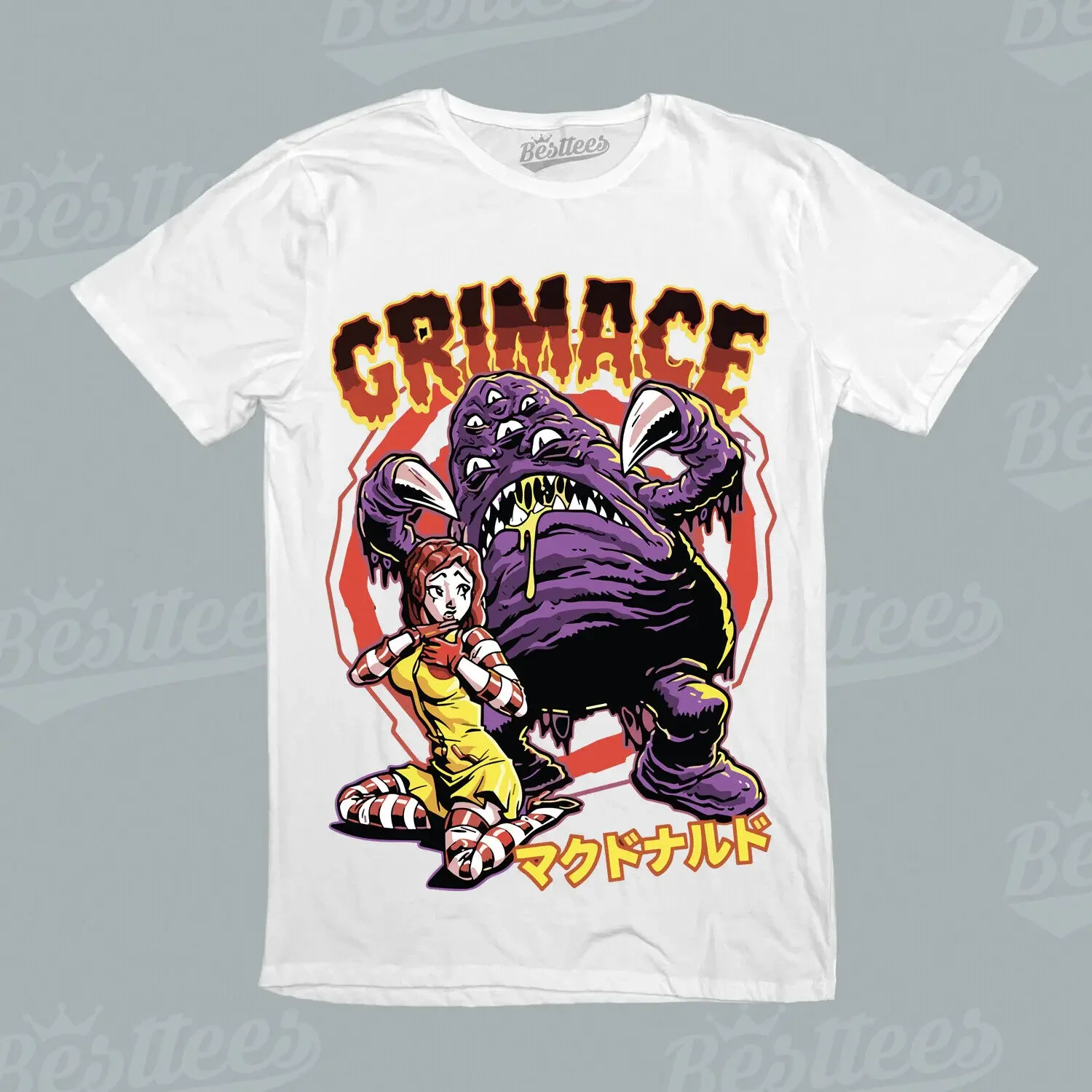 Hamburguesa hamburguesa Mc Grimace Donald monstruo Retro japonés camiseta