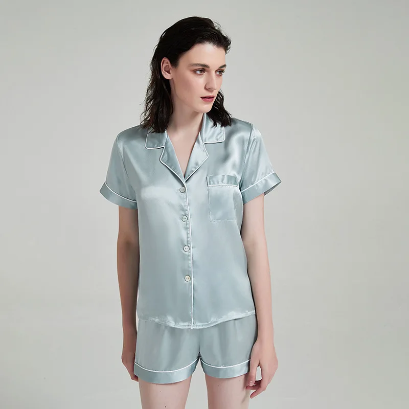 19 Momme 100% Mulberry Silk Pajama Set Women Loose Short Sleeve Sleepwear Two Piece Satin Loungewear Suit Casual Homewear view 3